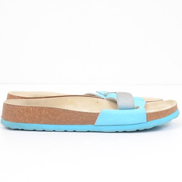 Birkenstock Tula Women's 6.5 Blue Leather Flat Wedge Slide Sandals Spring Summer - Picture 4 of 6